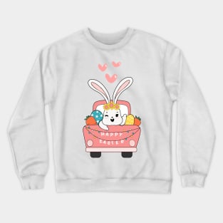 Cute Bunny Spring Easter om pink easter egg truck Crewneck Sweatshirt